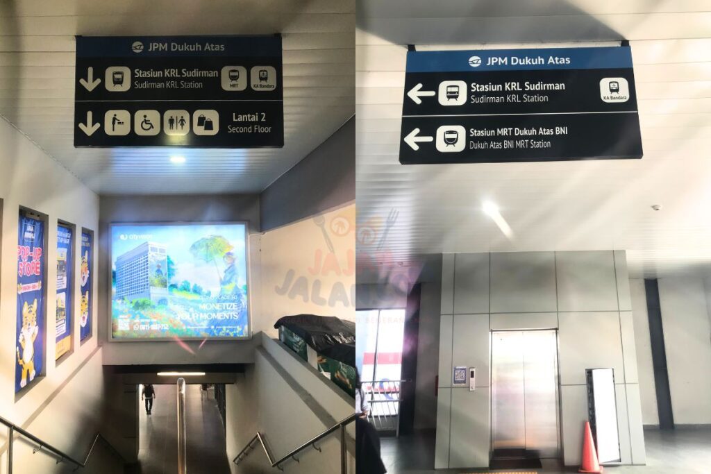 Petunjuk arah dari Stasiun LRT Dukuh Atas ke Stasiun KRL Sudirman